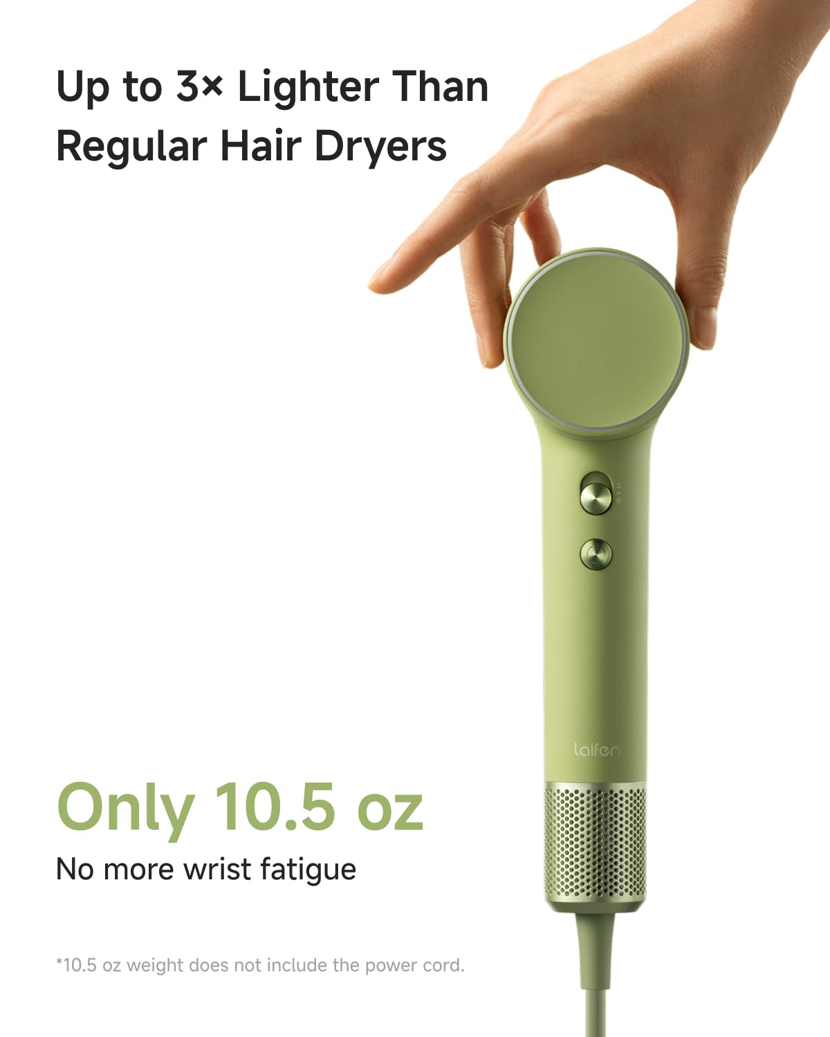 Laifen MINI hair dryer side view emphasizing ergonomic design