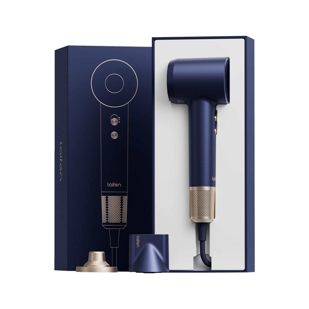 Laifen Premium Hair Dryer in Royal Blue Gift Box with smooth nozzle for gift-ready presentation