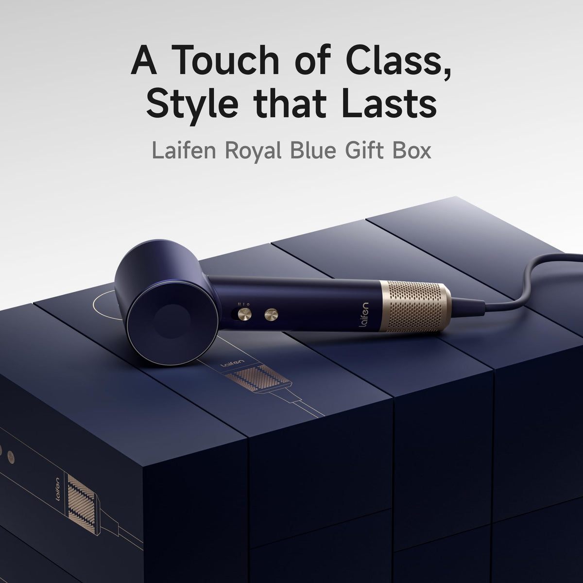 Laifen Premium Hair Dryer close-up highlighting 110,000 RPM motor for fast drying