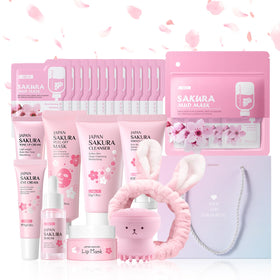 LAIKOU Sakura Skincare Set gift box showing a complete 34-piece routine for daily pampering