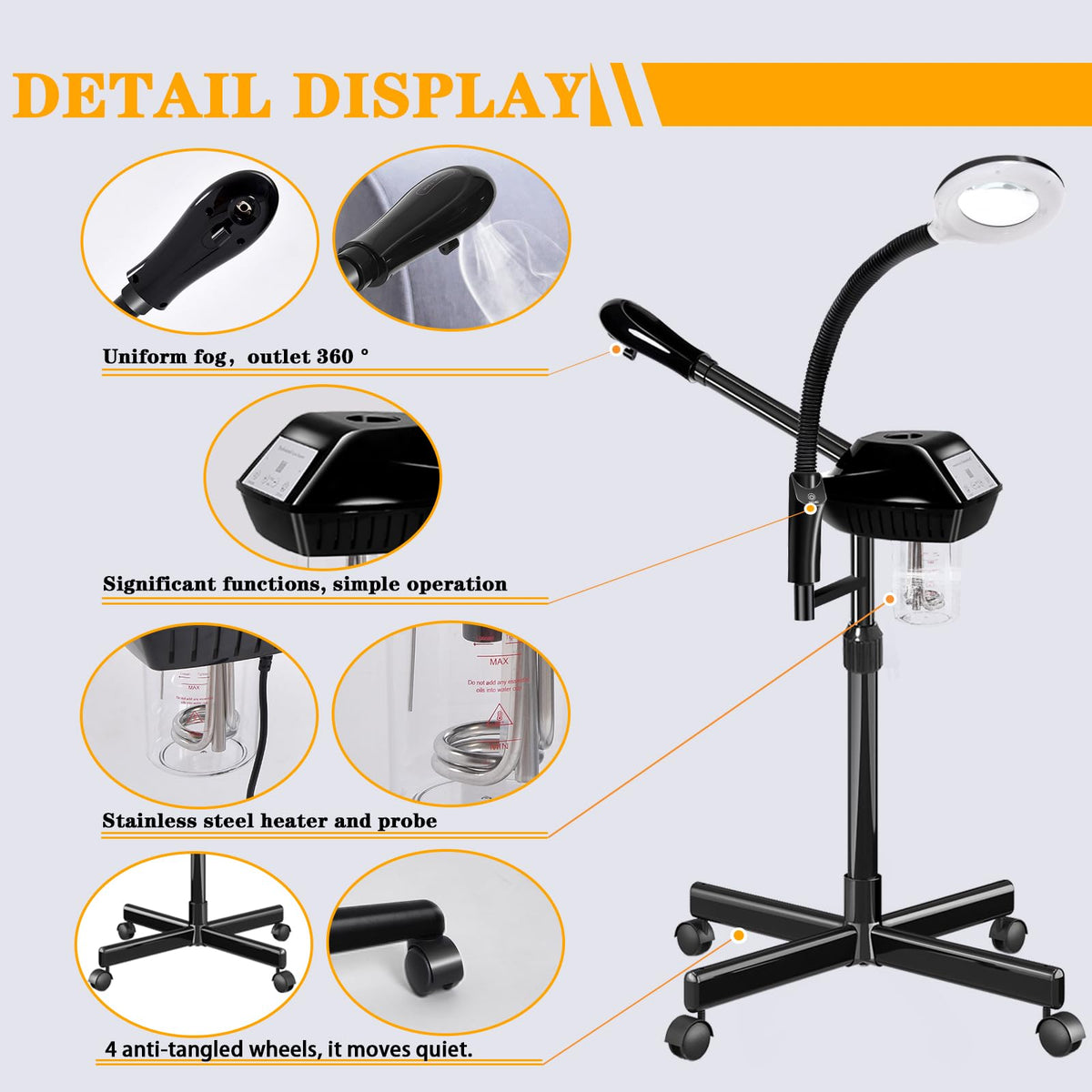 lailelaodi facial steamer with 5X magnifying lamp for detailed skin checks.