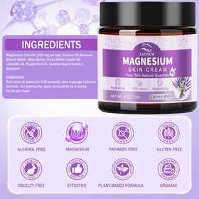LAITYUM Magnesium Body Lotion ingredients panel with organic minerals