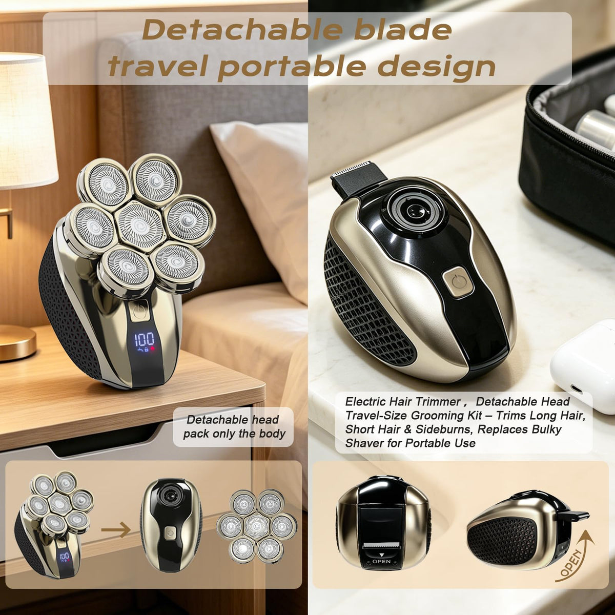 LAJCAEN 7D shaver detachable heads offer versatile grooming options.