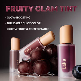 Laka Fruity Glam Tint buildable color swatch on arm.