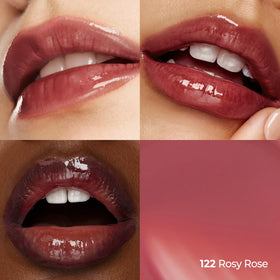 Close-up of Laka Fruity Glam Tint glassy finish on lips.