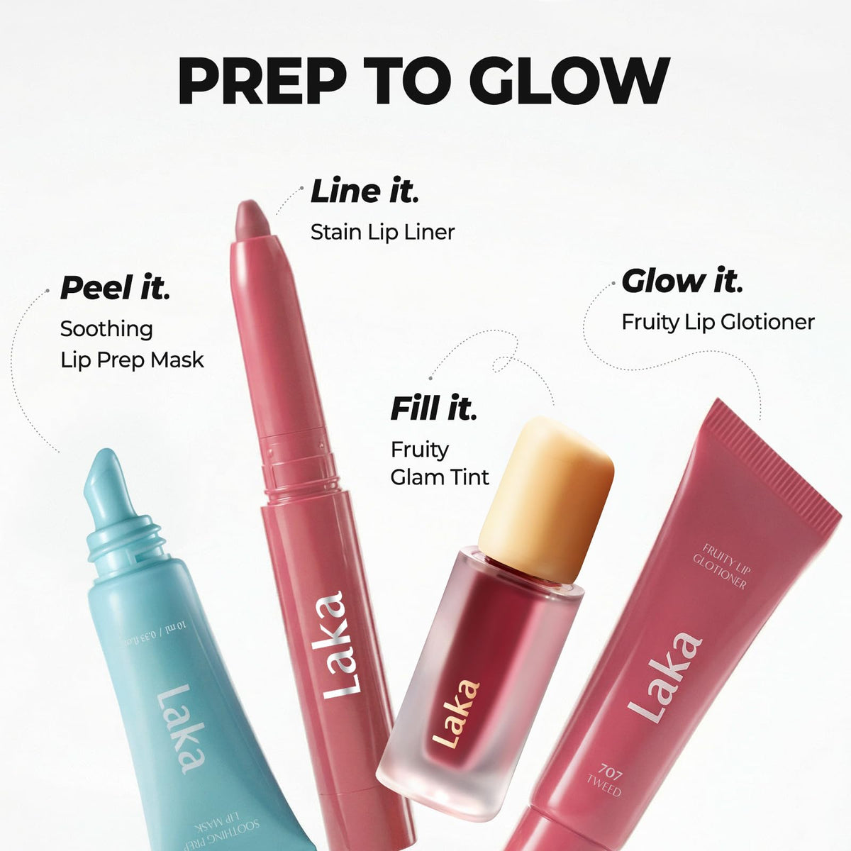 Laka Fruity Glam Tint Rosyrose on lips for radiant color.