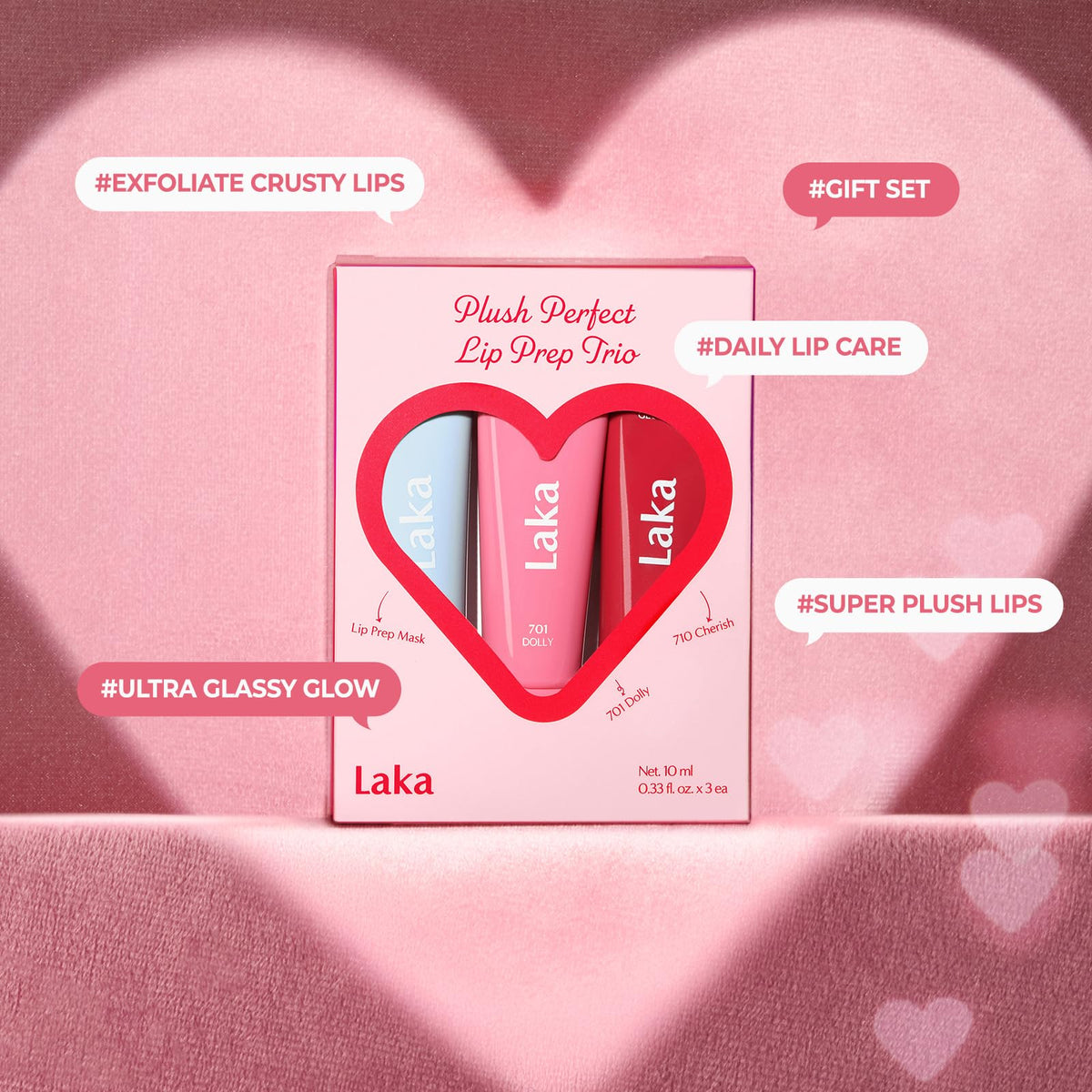 Laka fruity lip glotioners swatches display vivid color with glossy finish.