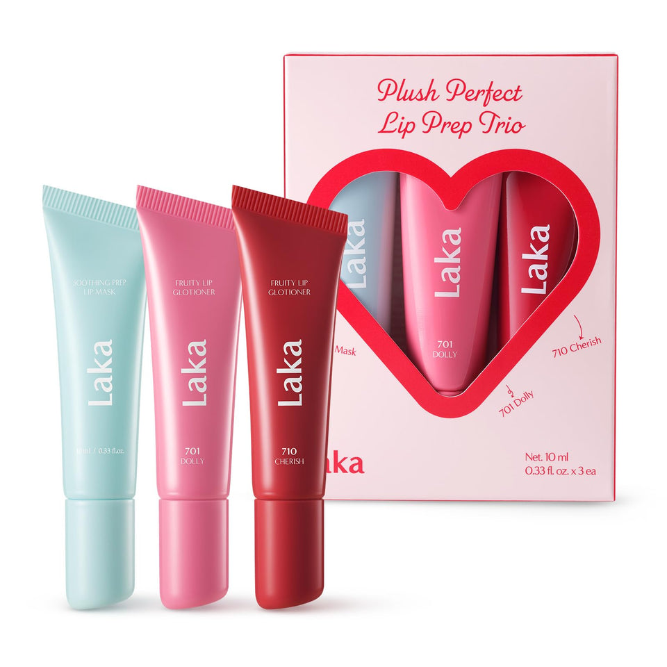 Laka Plush Perfect Lip Prep Trio packaging, a ready-to-gift set for lip care lovers.