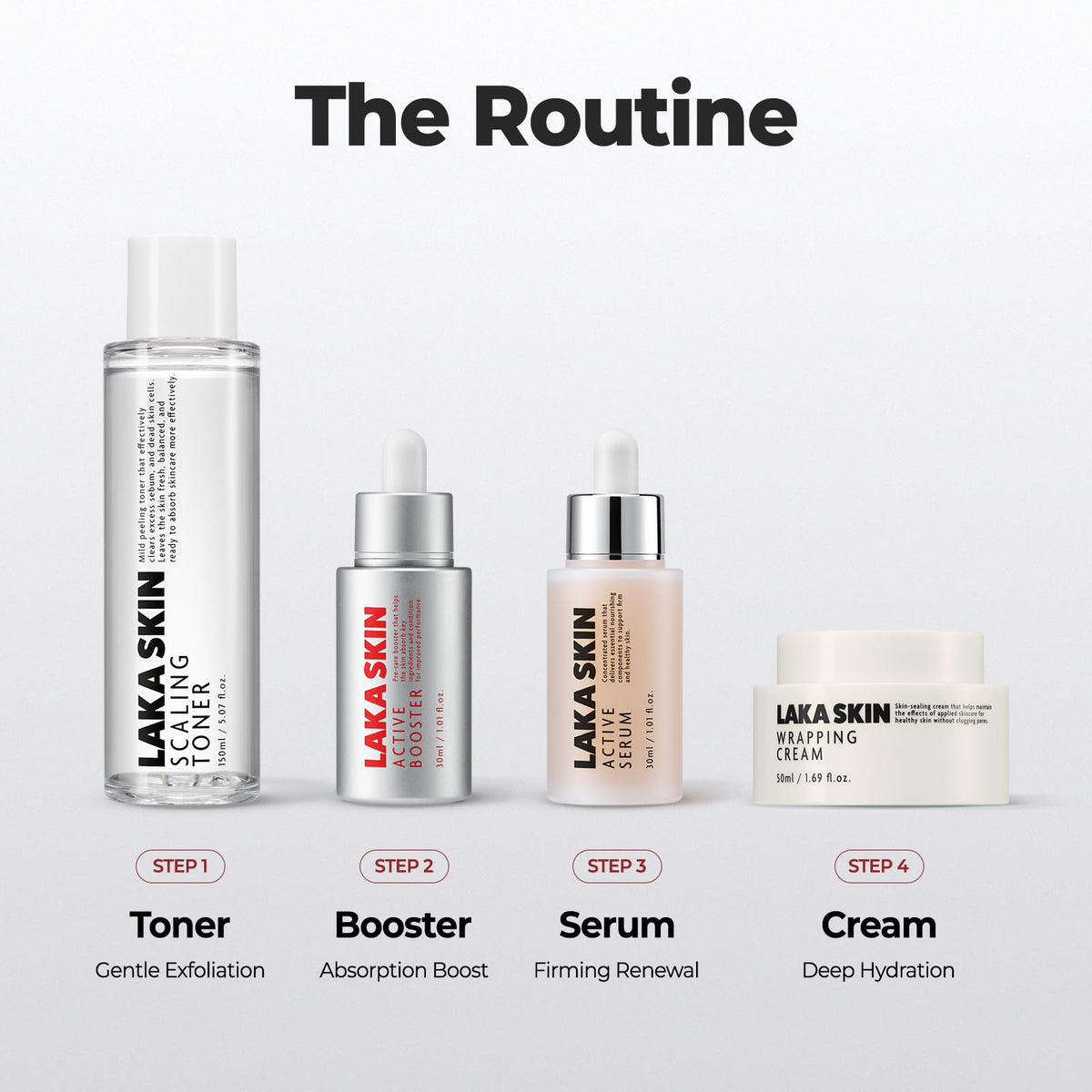 Laka Scaling Toner bottle with drops, focus on even dispensing.