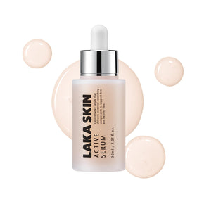 Laka Skin Active Serum bottle closeup for radiant skin preparation