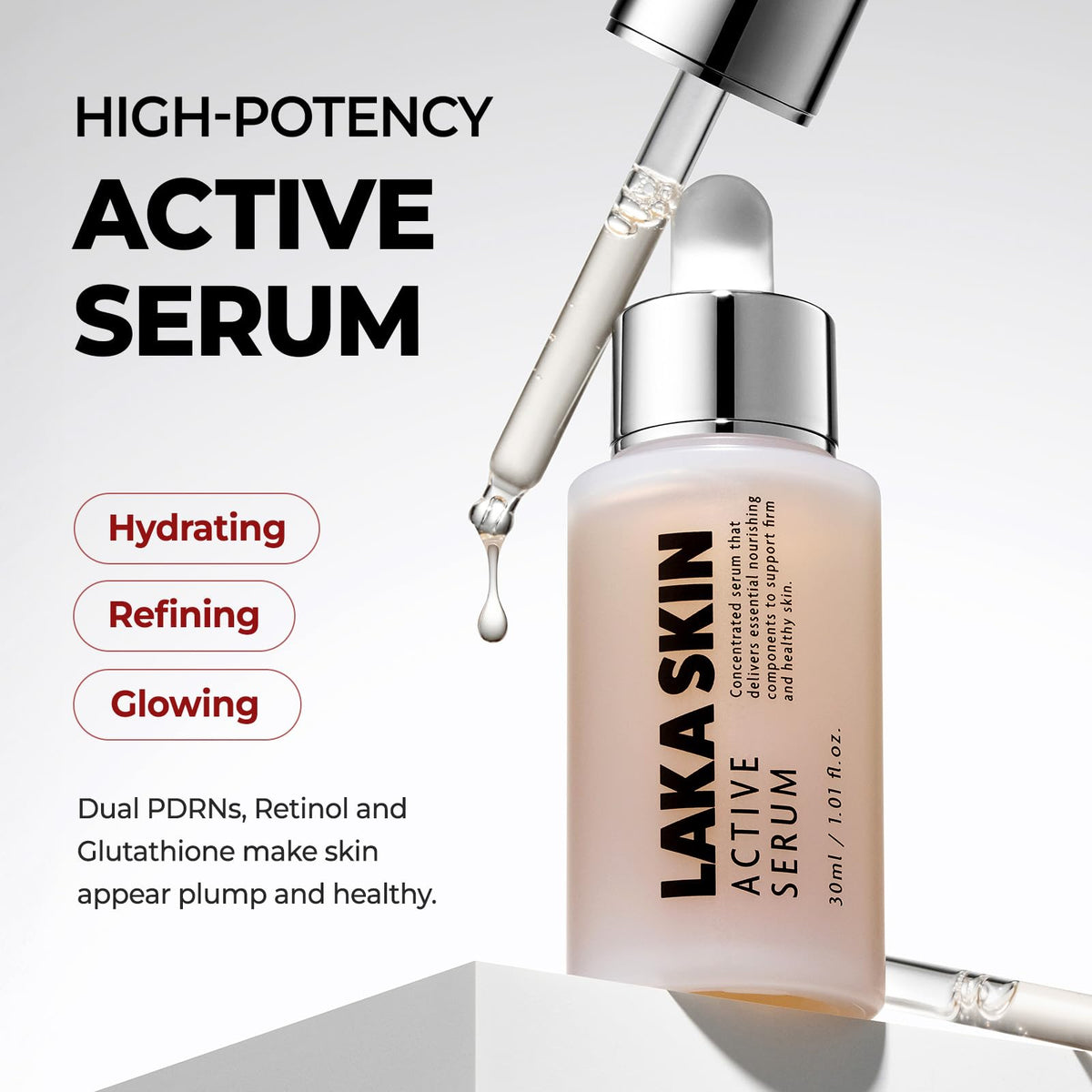Laka Skin Active Serum texture ready for quick absorption
