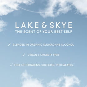 Lake & Skye Santal Gray spray, refined sandalwood base for occasions.
