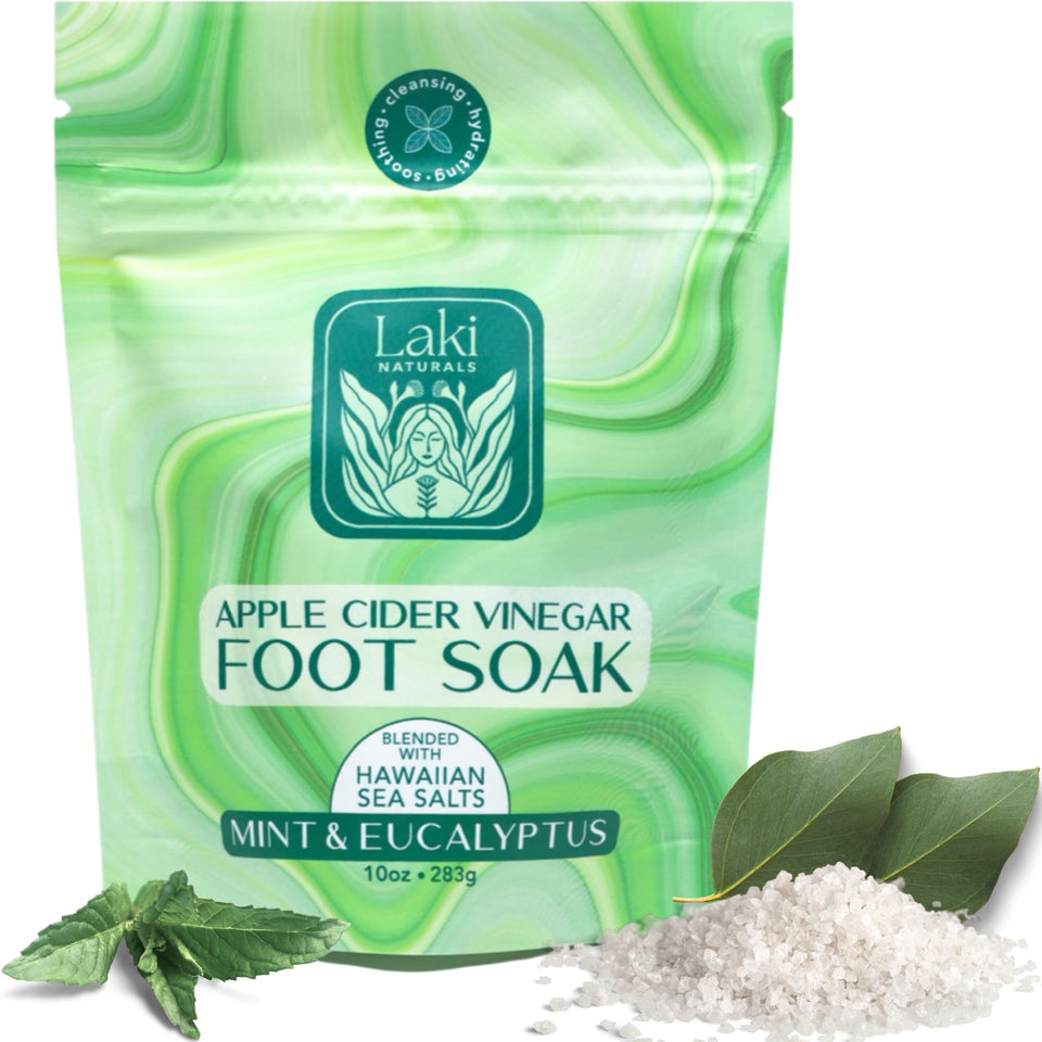 Laki Naturals Apple Cider Vinegar Foot Soak bottle ready for a relaxing foot bath