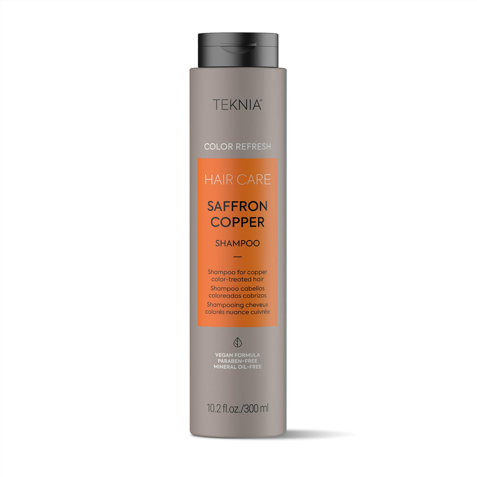 LAKMÉ Teknia Saffron Copper Shampoo bottle for color refresh and hydration.
