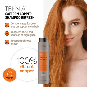 LAKMÉ Teknia Saffron Copper Shampoo foamy lather signals gentle cleansing.