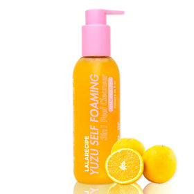 LALARECIPE Yuzu self-foaming cleanser bottle shows a gentle daily cleansing use for dry skin