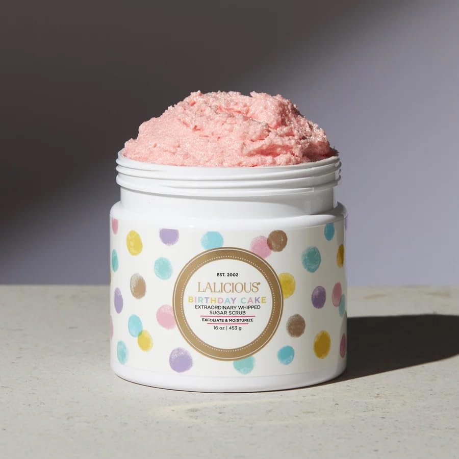 LaLicious Birthday Cake Sugar Scrub travel size 2oz for on-the-go pampering.