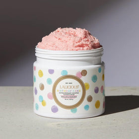 LaLicious Birthday Cake Sugar Scrub travel size 2oz for on-the-go pampering.