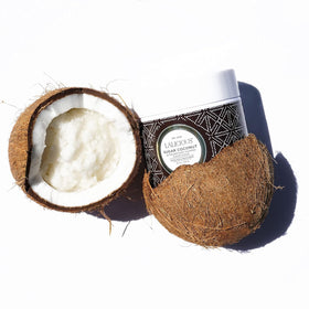 LaLicious Sugar Coconut whipped texture closeup shows effortless, mess-free exfoliation.