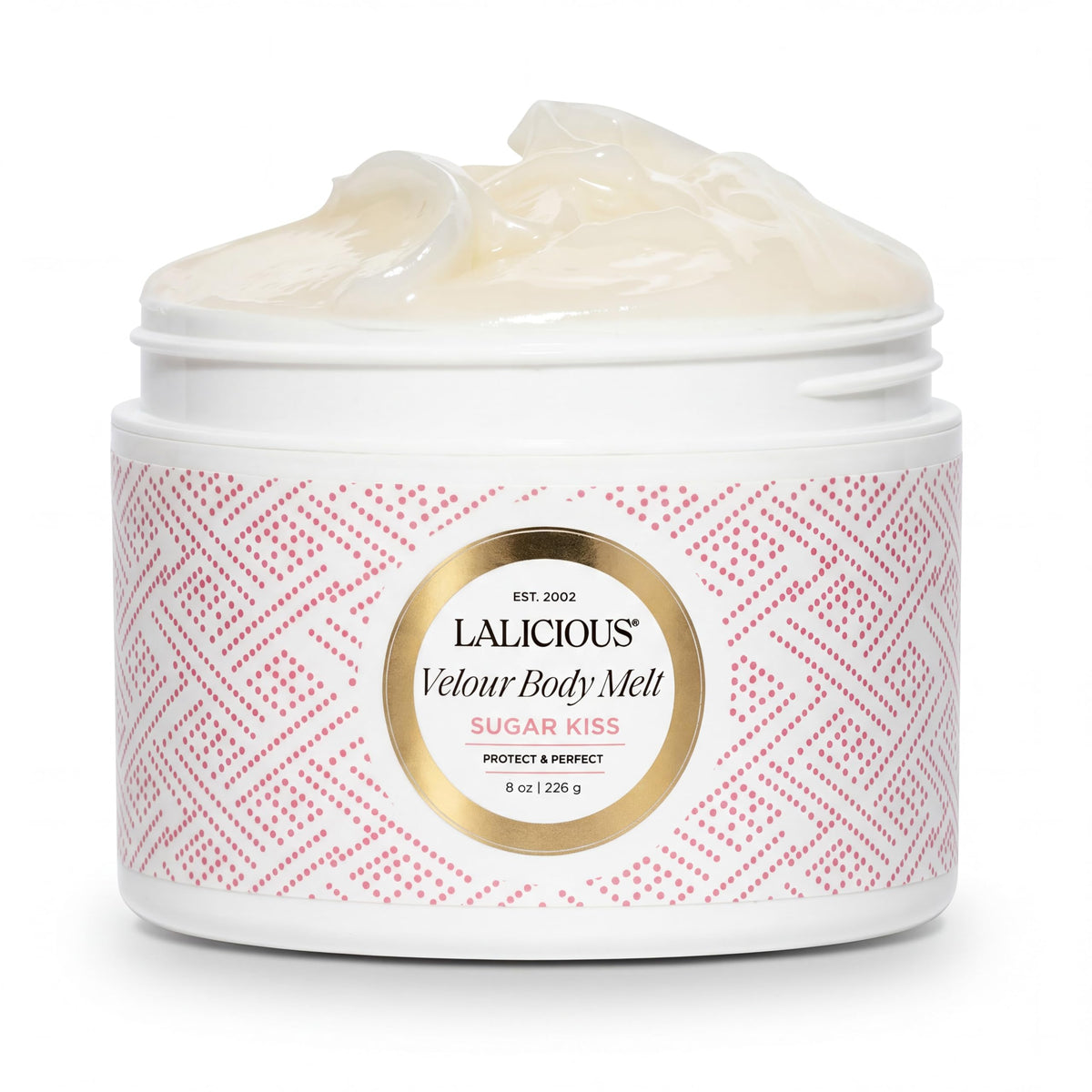 LaLicious Sugar Kiss Velour Body Melt bottle for quick, non-greasy hydration.