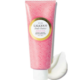 LaLicious Sugar Kiss whipped body butter jar shows rich hydration for dry skin