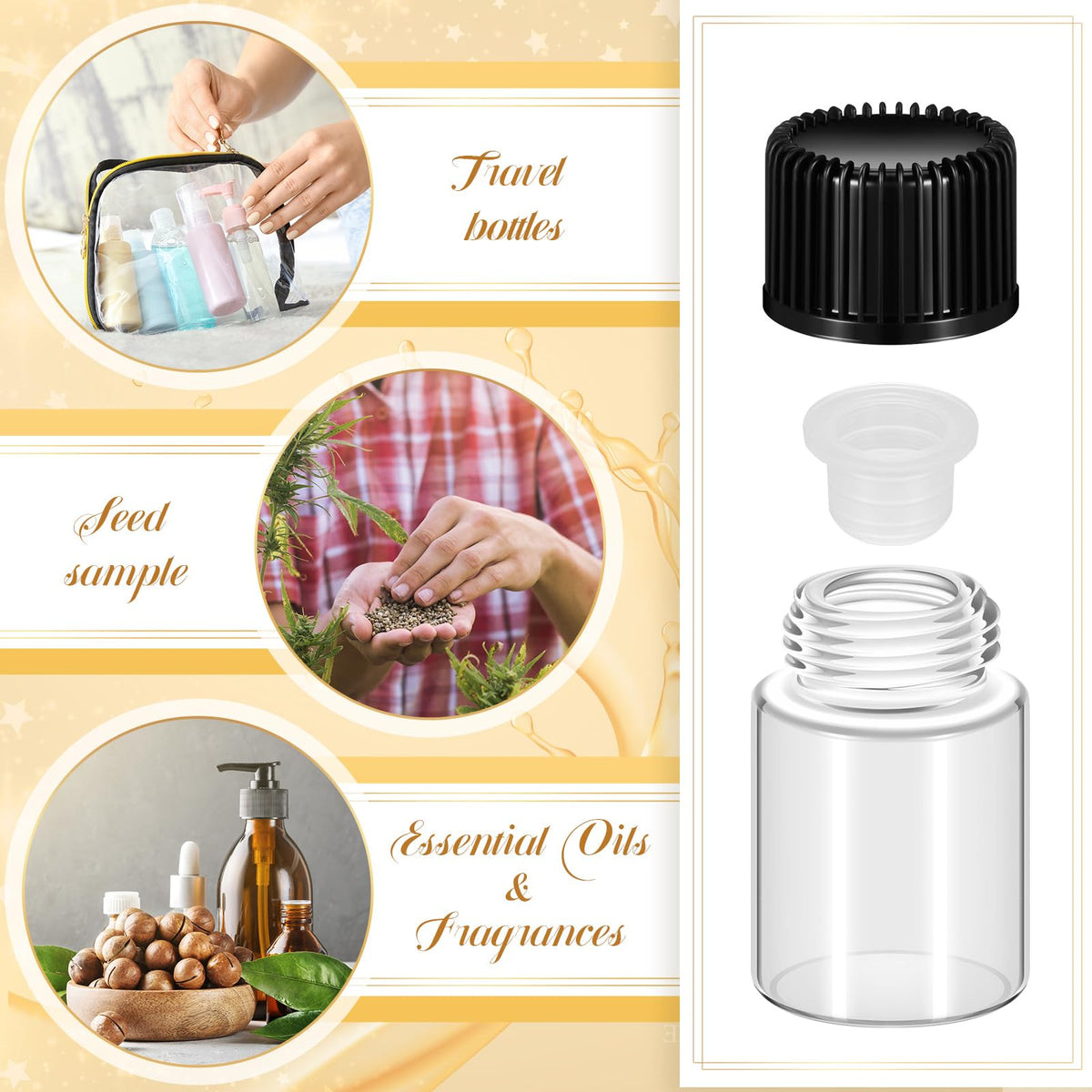 Lallisa mini sample bottles ideal for essential oil samples and crafts.