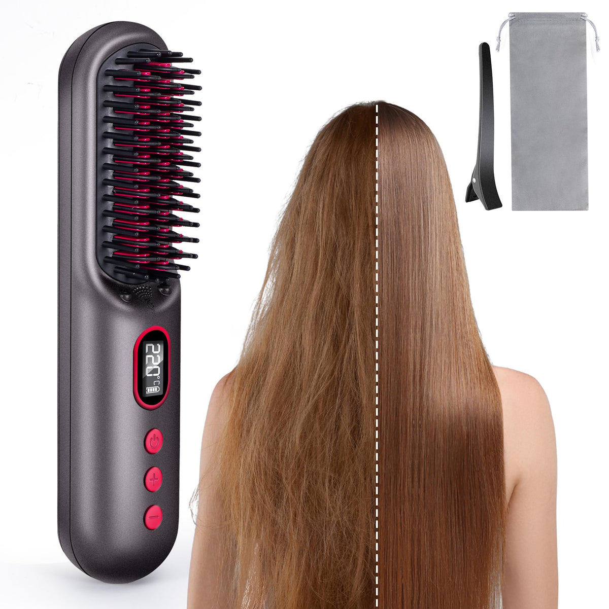 LAMA portable 2 in 1 travel straightener and curler with battery-powered cordless styling.