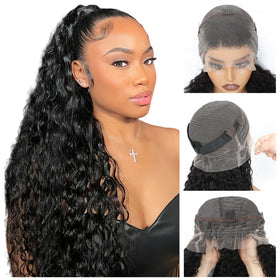 Lametope 360 deep wave full lace wig creates natural volume.