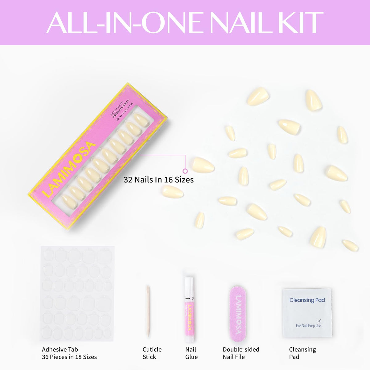 LAMIMOSA extra-strong nail glue delivers long-lasting hold.