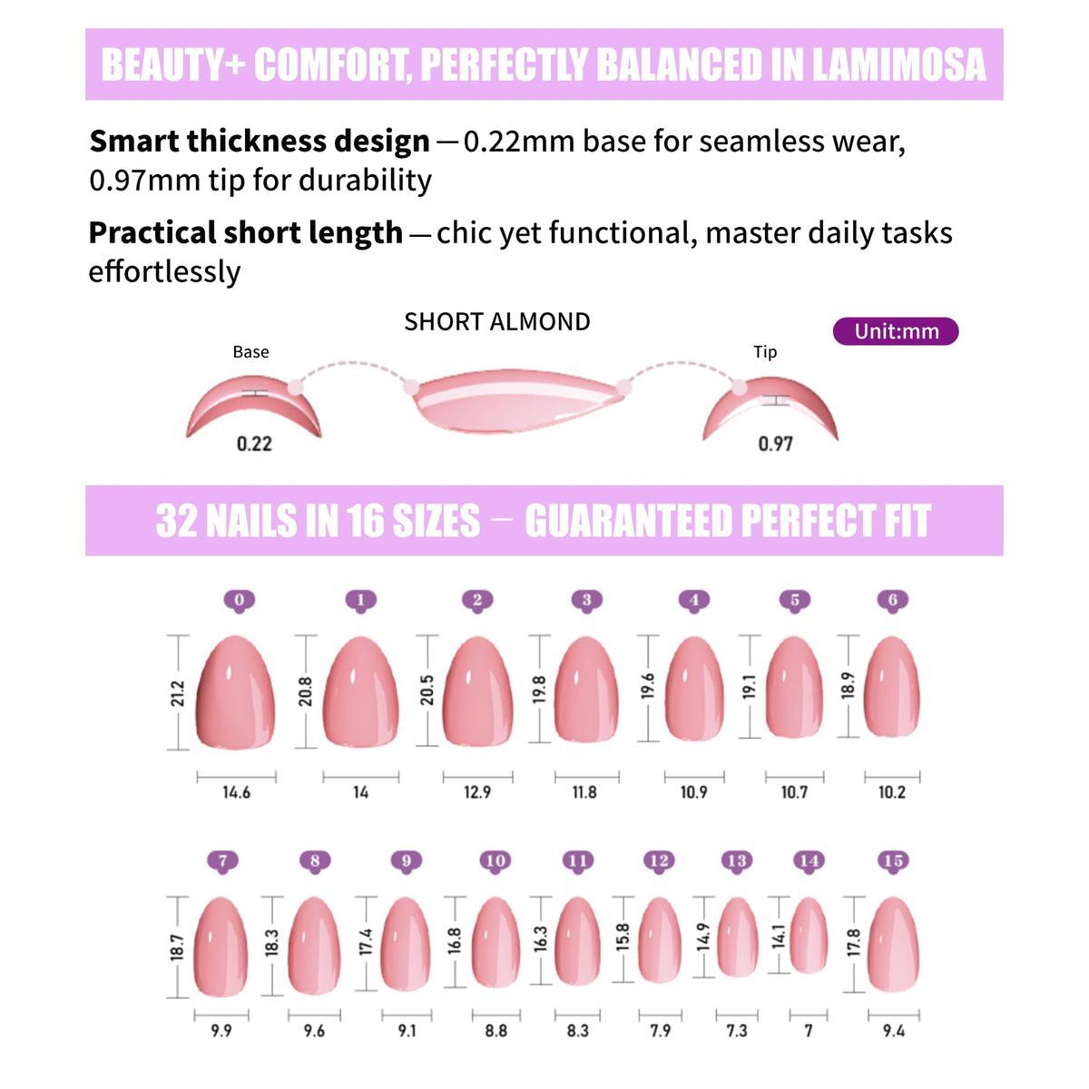 LAMIMOSA ultra-thin cuticle edge and flexible base for comfortable wear.