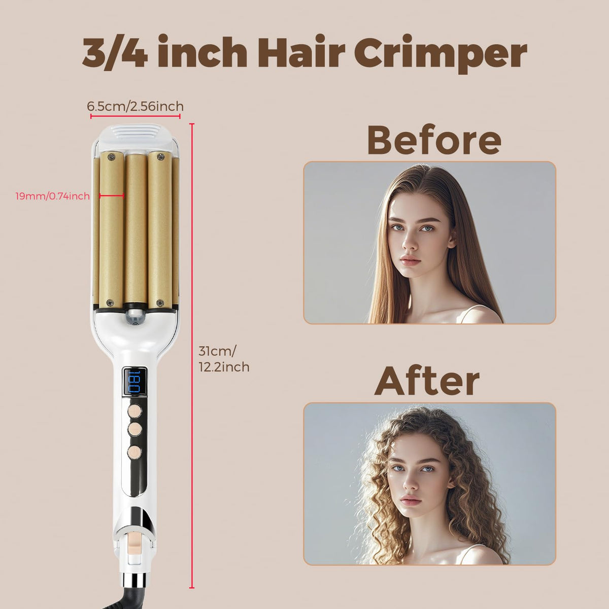 LamMS-pen ceramic waver provides even heat for consistent styling results.