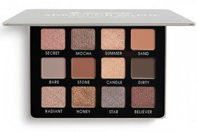 Lamora Attraction Eyeshadow Palette open compact with 12 neutral shades for everyday looks.
