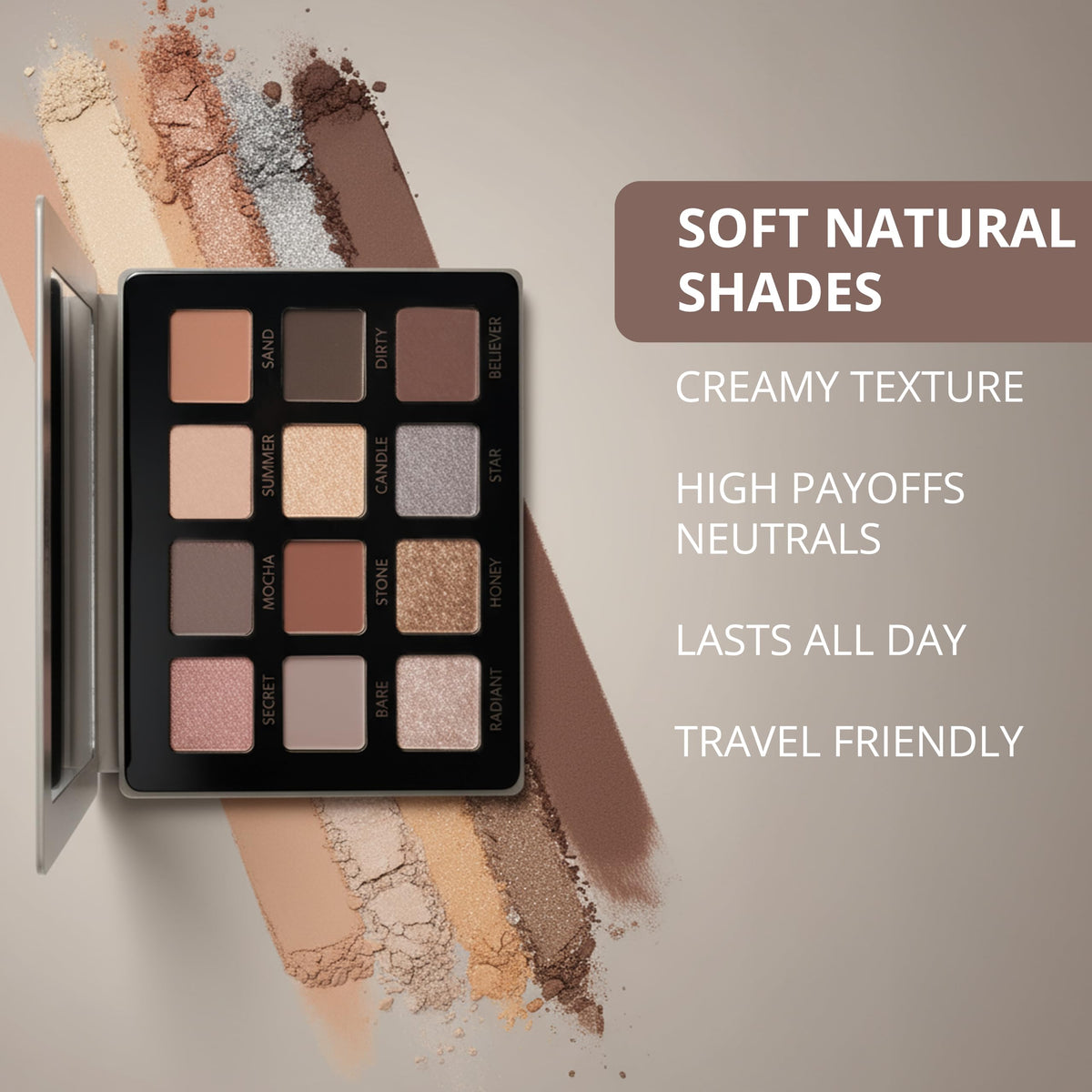 Lamora Attraction travel-friendly case with mirror for on-the-go touch-ups.