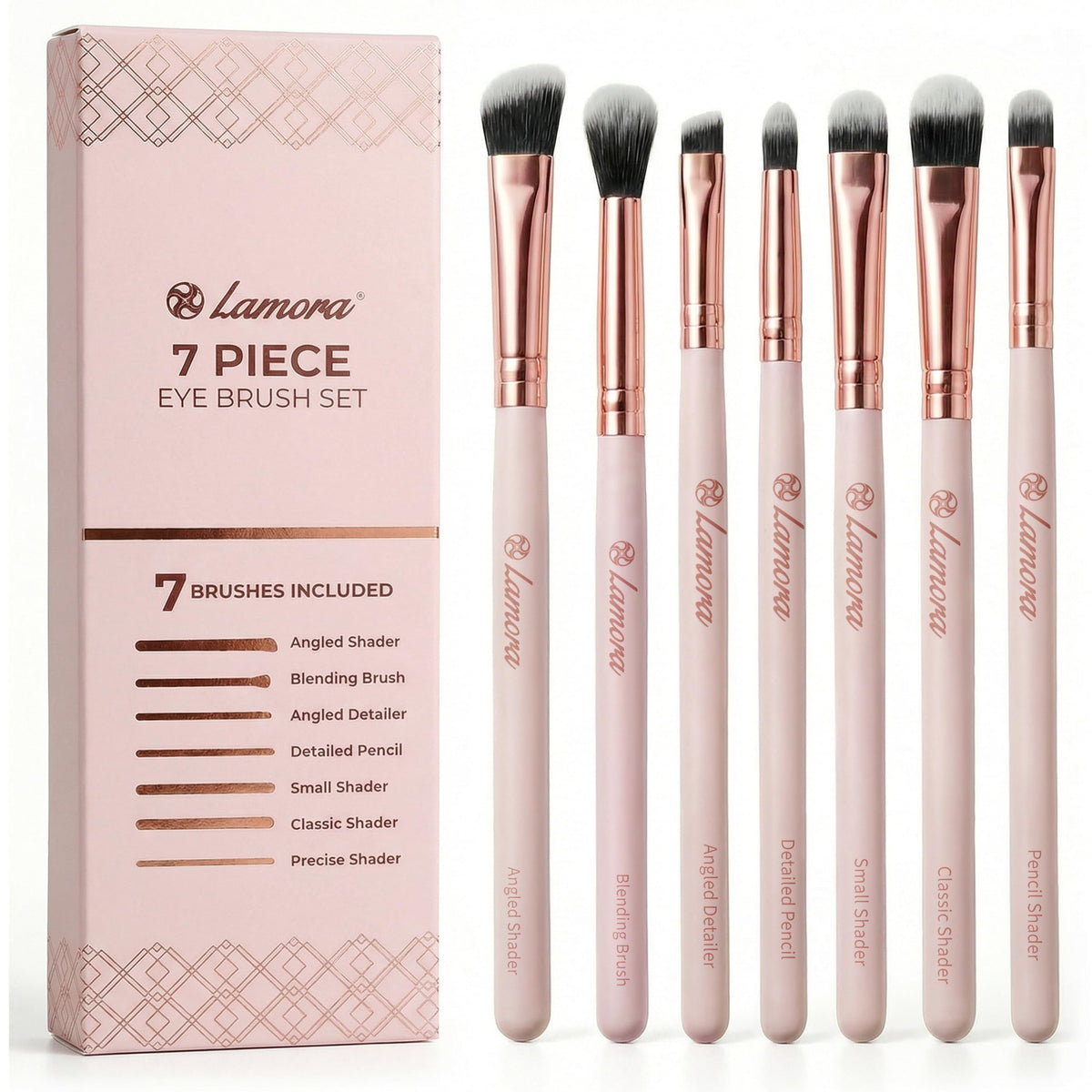 Lamora Eyeshadow Brush Set 7pc collection for precise, smooth application with vegan bristles