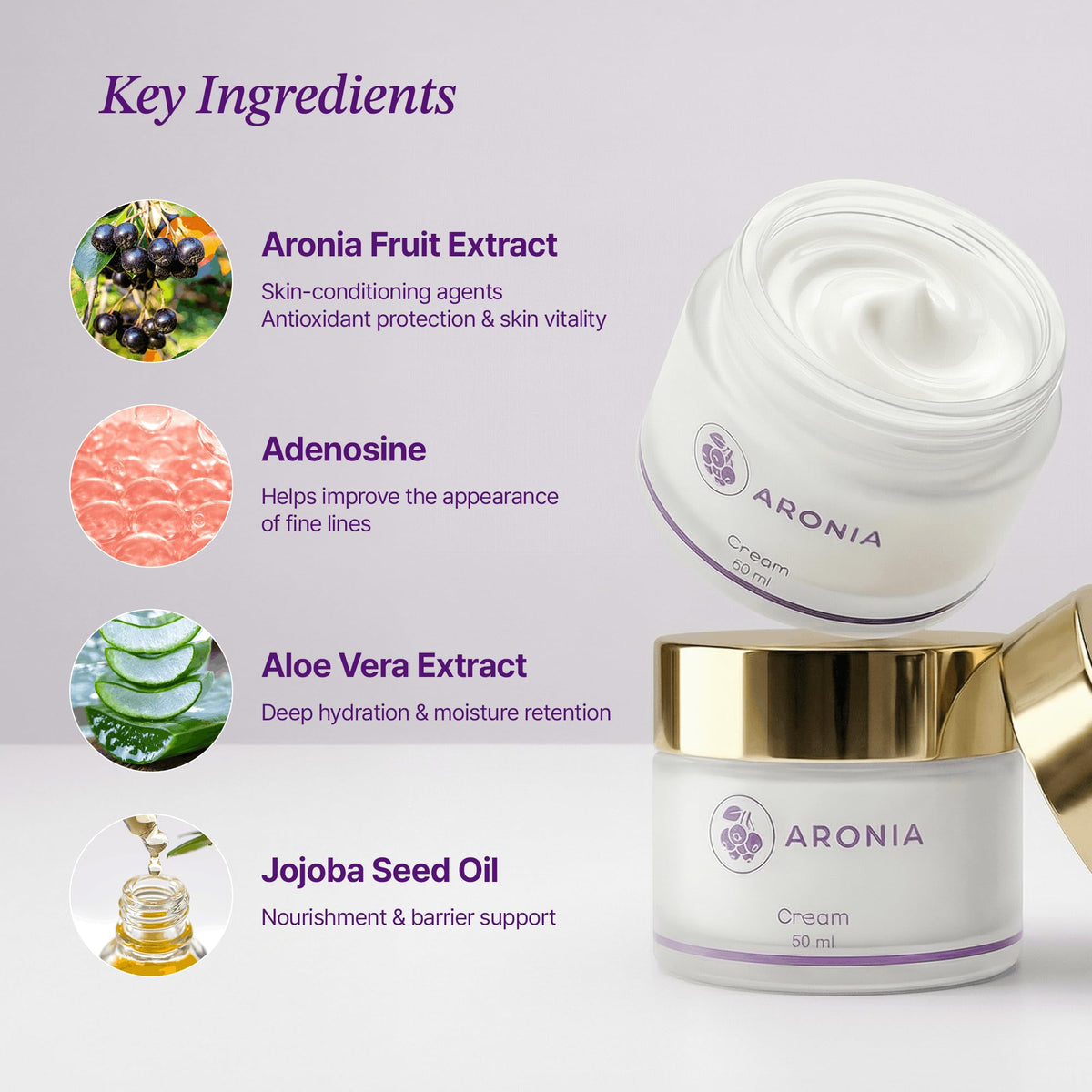 LAMUAMOR Aronia berries highlight natural ingredients and antioxidant-inspired care.