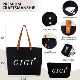 Lamyba Gigi tote front print highlighting bold Gigi typography for style.