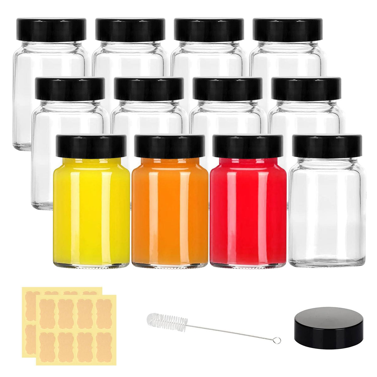 LANBEAUTIFY 2oz wide-mouth glass bottle with cap for portable storage.