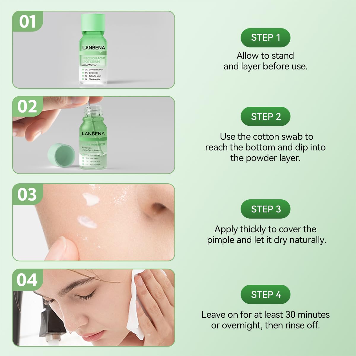 LANBENA After-use skin clarity close-up suggests a smoother complexion.