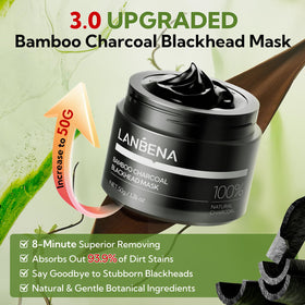 LANBENA bamboo charcoal mask 3.0 jar highlighting premium ingredients for deep cleansing.