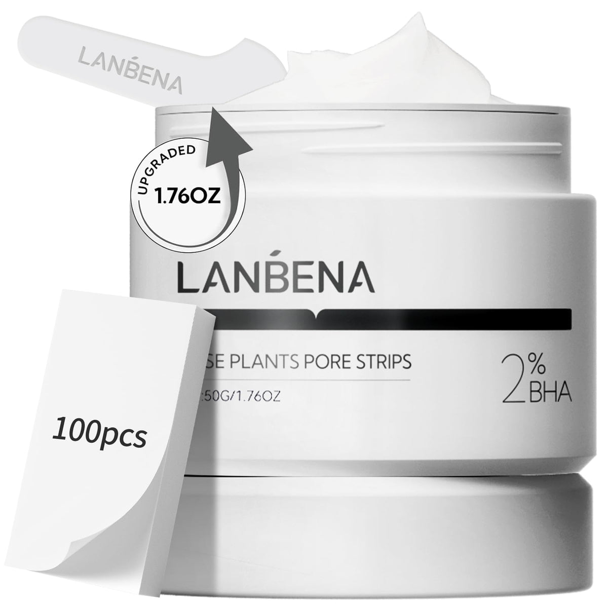 LANBENA nose strips packaging shows 100 sheets for convenient pore care.