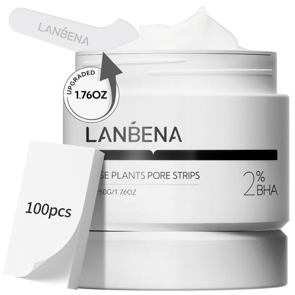 LANBENA nose strips packaging shows 100 sheets for convenient pore care.