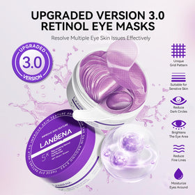 LANBENA retinol under-eye patches close-up on skin showing brightening potential