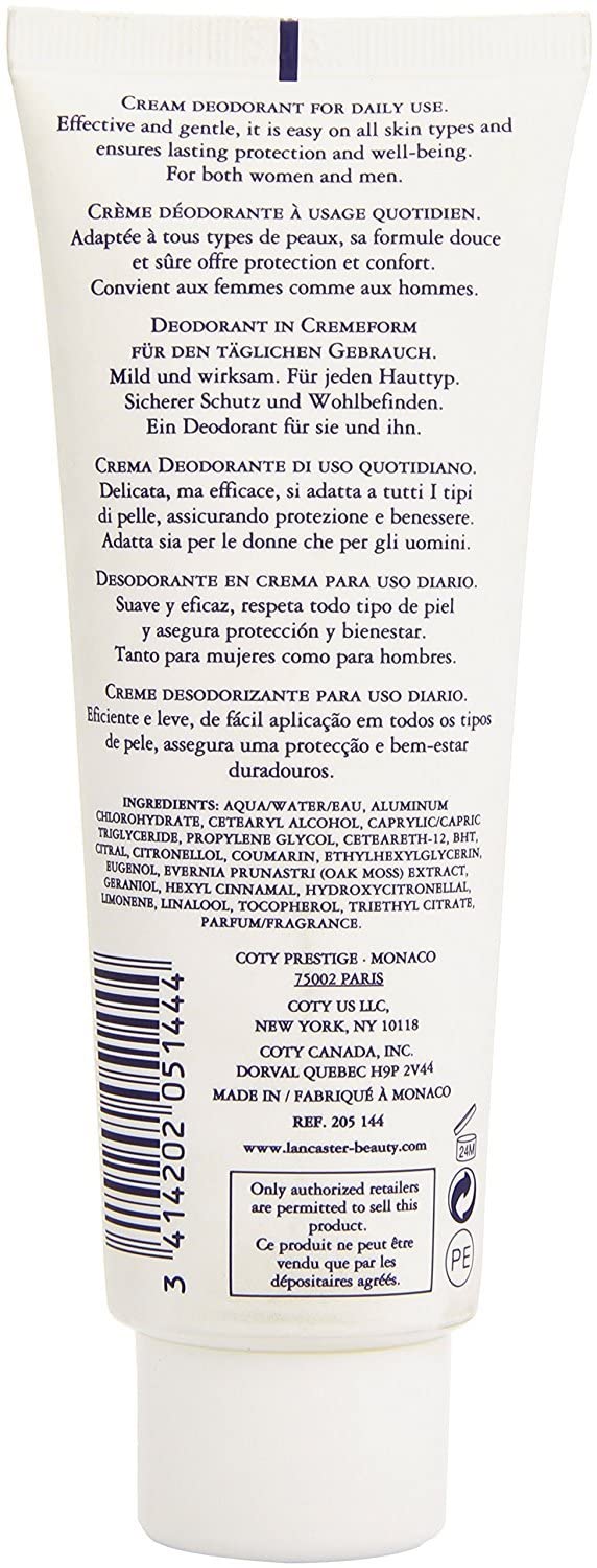 Lancaster packaging box highlighting fragrance and all day protection.