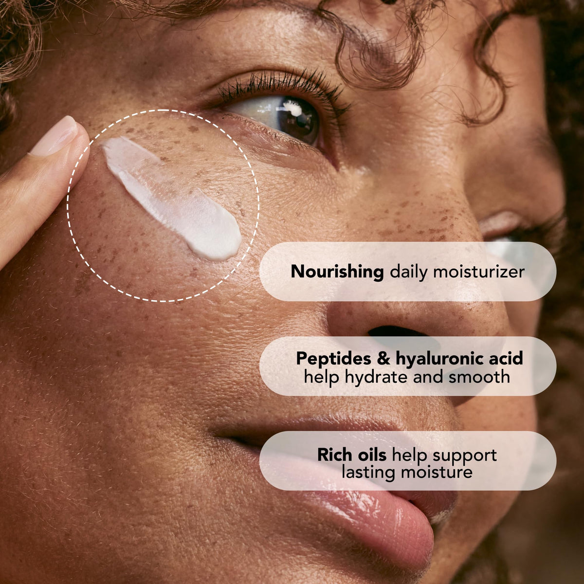 Lancer Nourish cream swirl indicating lightweight, fast-absorbing formula.