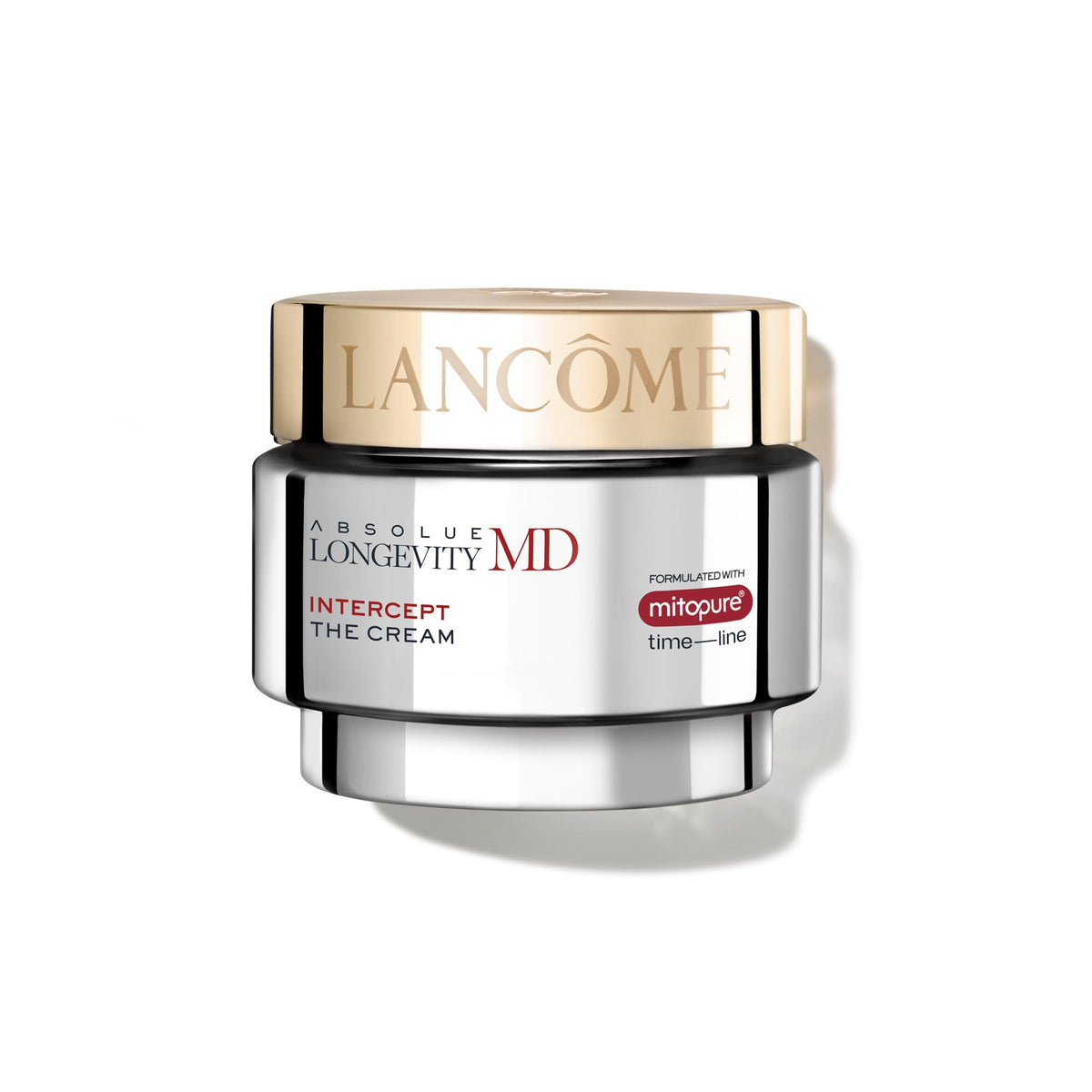 Lancôme Absolue Longevity MD Intercept jar closeup showing creamy texture for smooth, hydrated skin.