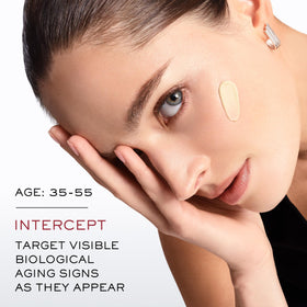 Lancôme Absolue Longevity MD Intercept texture swatch reveals radiant finish after application.