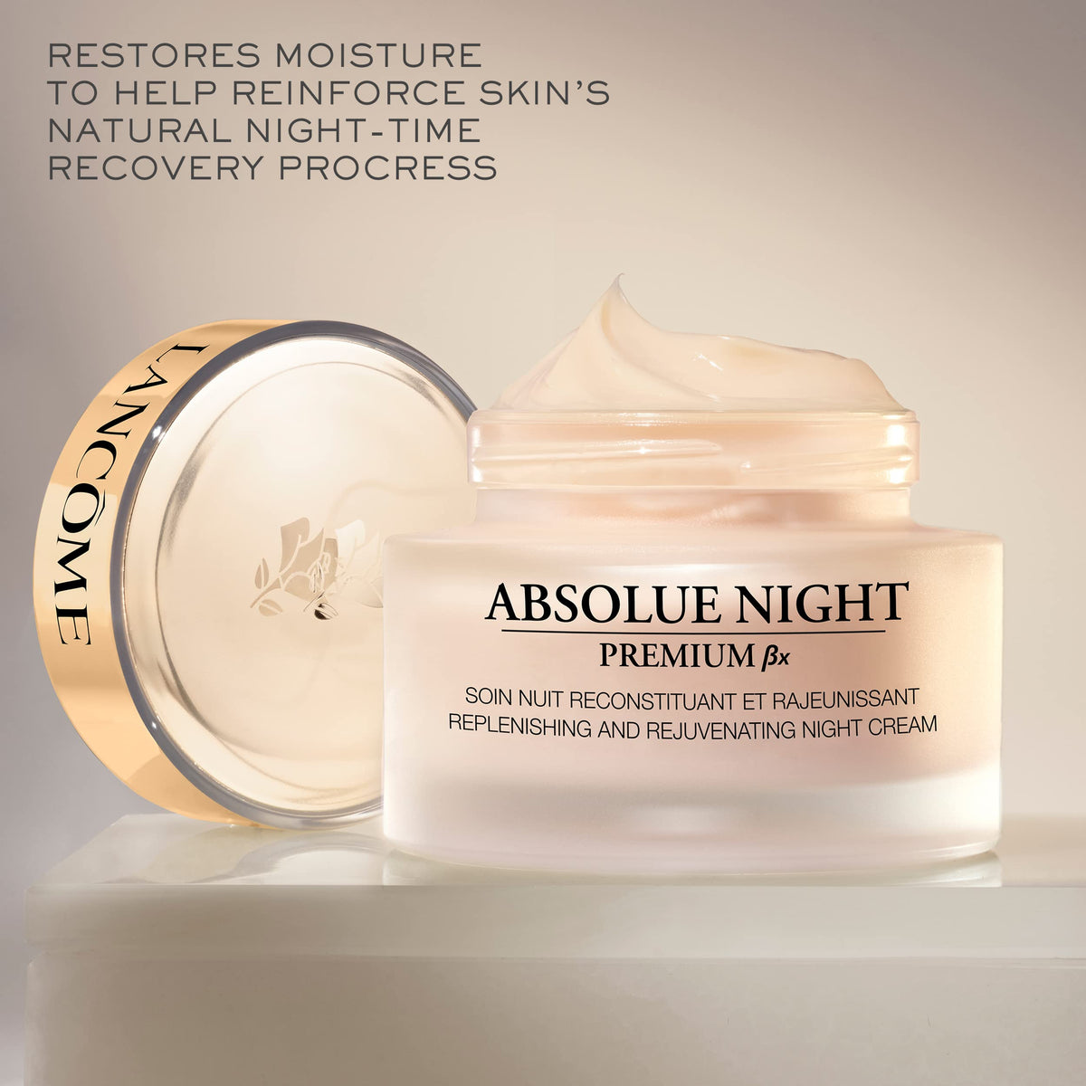 Lancôme Absolue Premium Bx Night Cream being applied to skin for overnight moisture