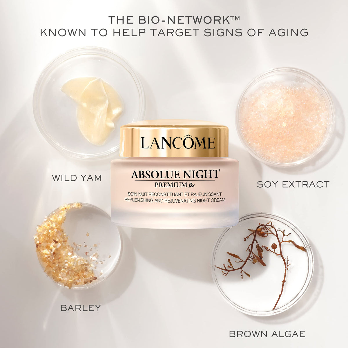 Lancôme Absolue Premium Bx Night Cream texture swirl highlighting creamy richness