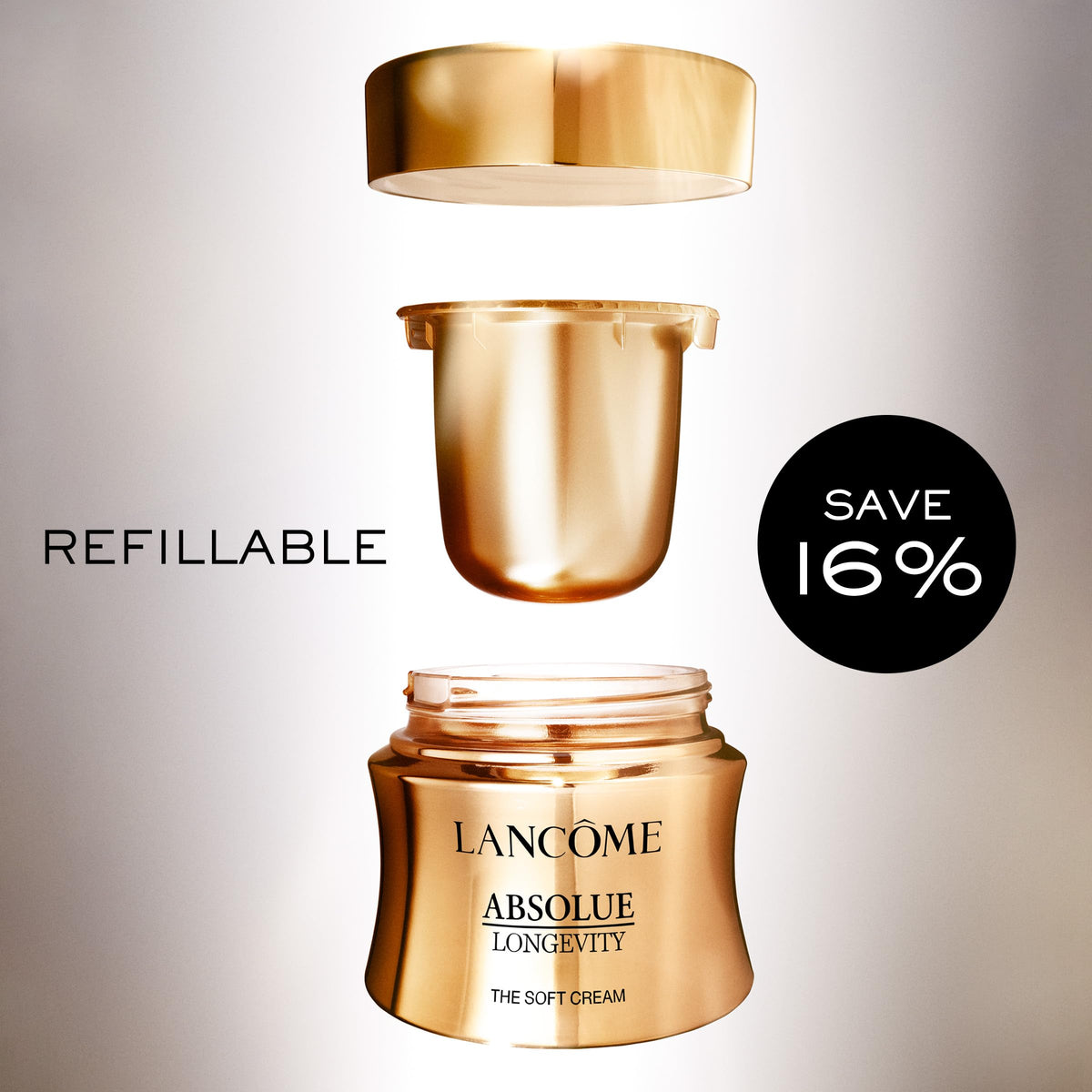 Lancôme Absolue Soft Cream packaging with inner capsule emphasizes sustainability
