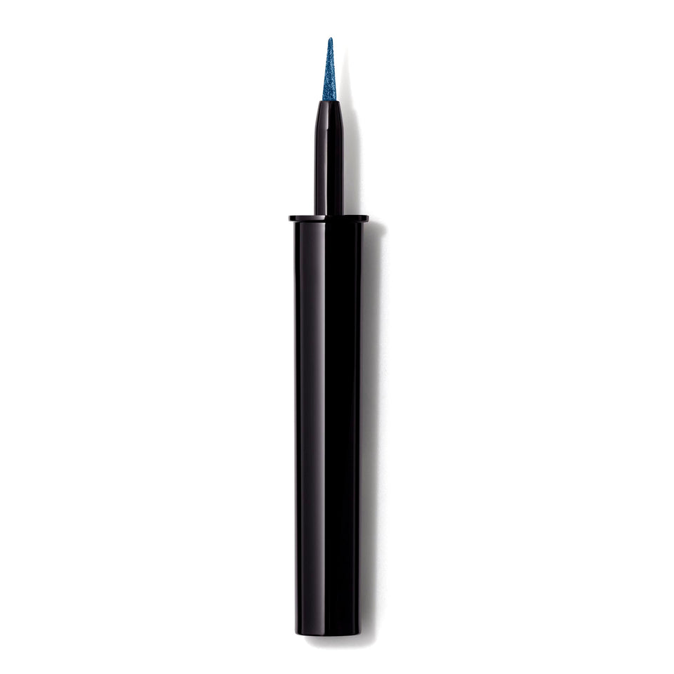 Lancôme Artliner precision felt-tip liquid eyeliner in blue metallic finish for a sharp winged liner.